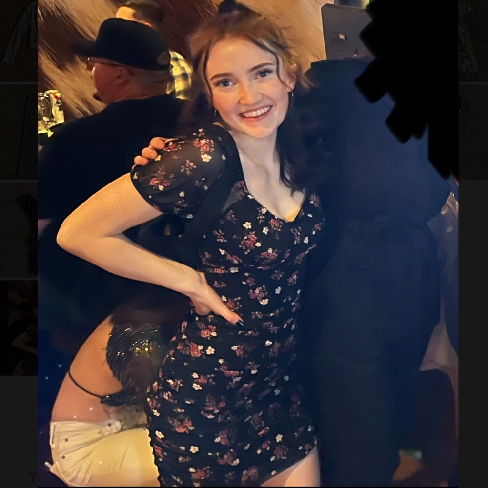 flattering black and pink floral dress size small